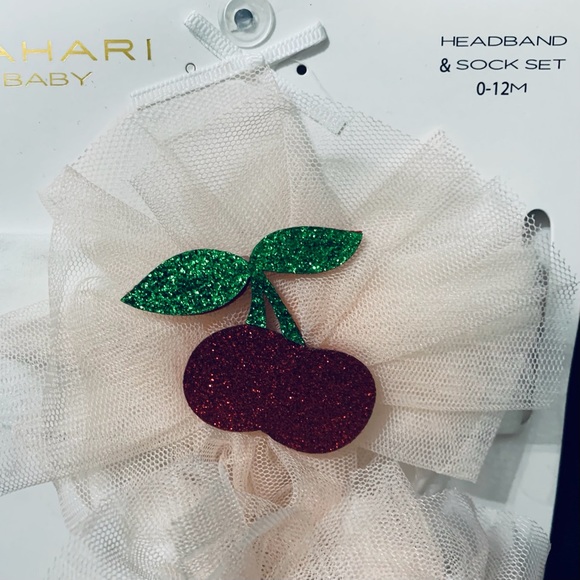 NEW Tahari Baby Girl Cherries Headband & Sock Set 0-12 Months - Picture 3 of 5